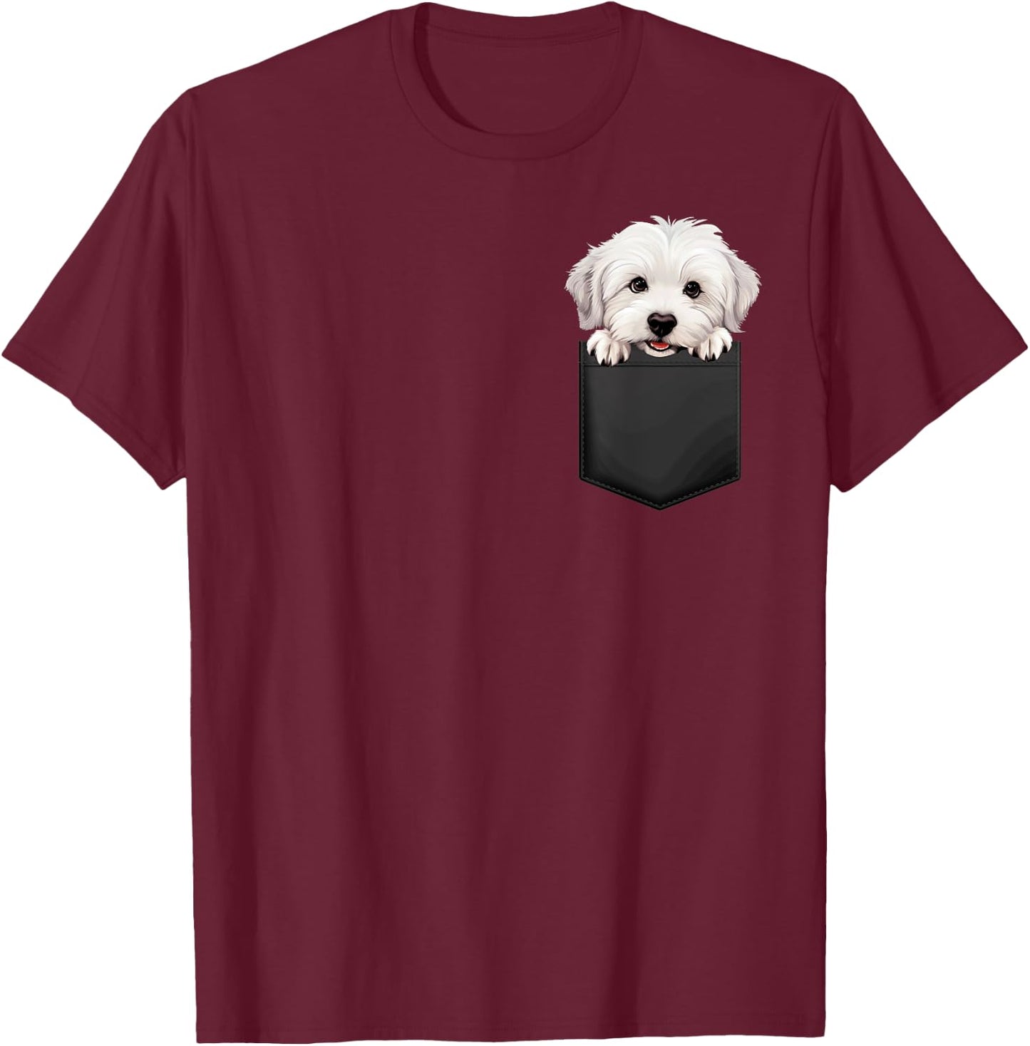 Tulear Cotton Puppy in Pocket Adorable Animal Lover , Black, S T-Shirt - T-Shirt | Maroon