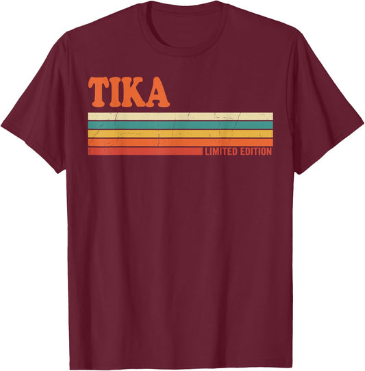 TIKA Retro Personalized First Name Vintage Stripes T-Shirt - T-Shirt | Maroon