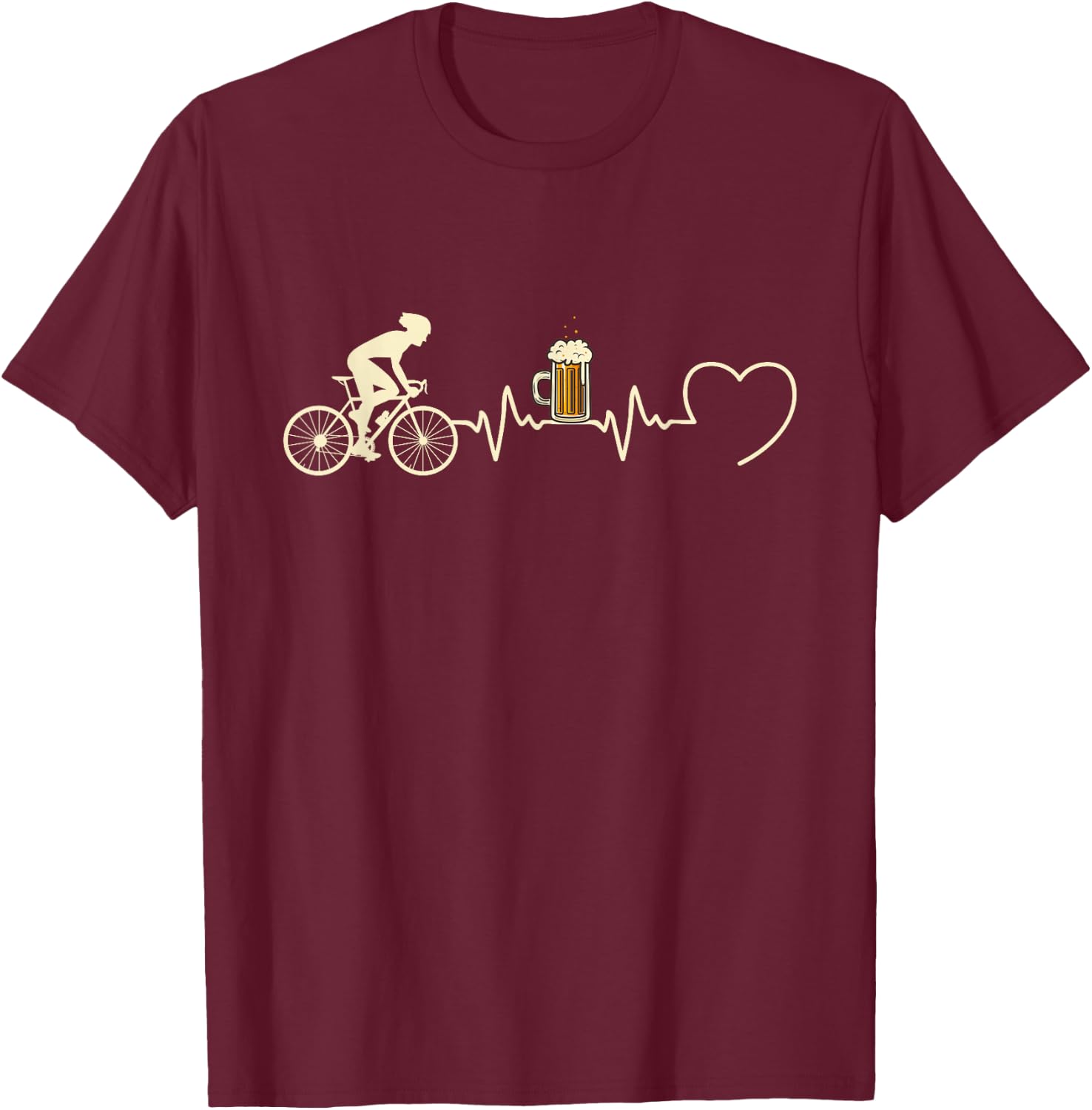 Homme Humour Velo Rigolo Humoristique Marrant Herren Damen Radfahrer Schwarz S Klassisch Kurzarm Doppelt Genähter Saum Geschenkidee Radfahrer Humor Bier Herzschlag Fahrrad T-Shirt - T-Shirt | Maroon