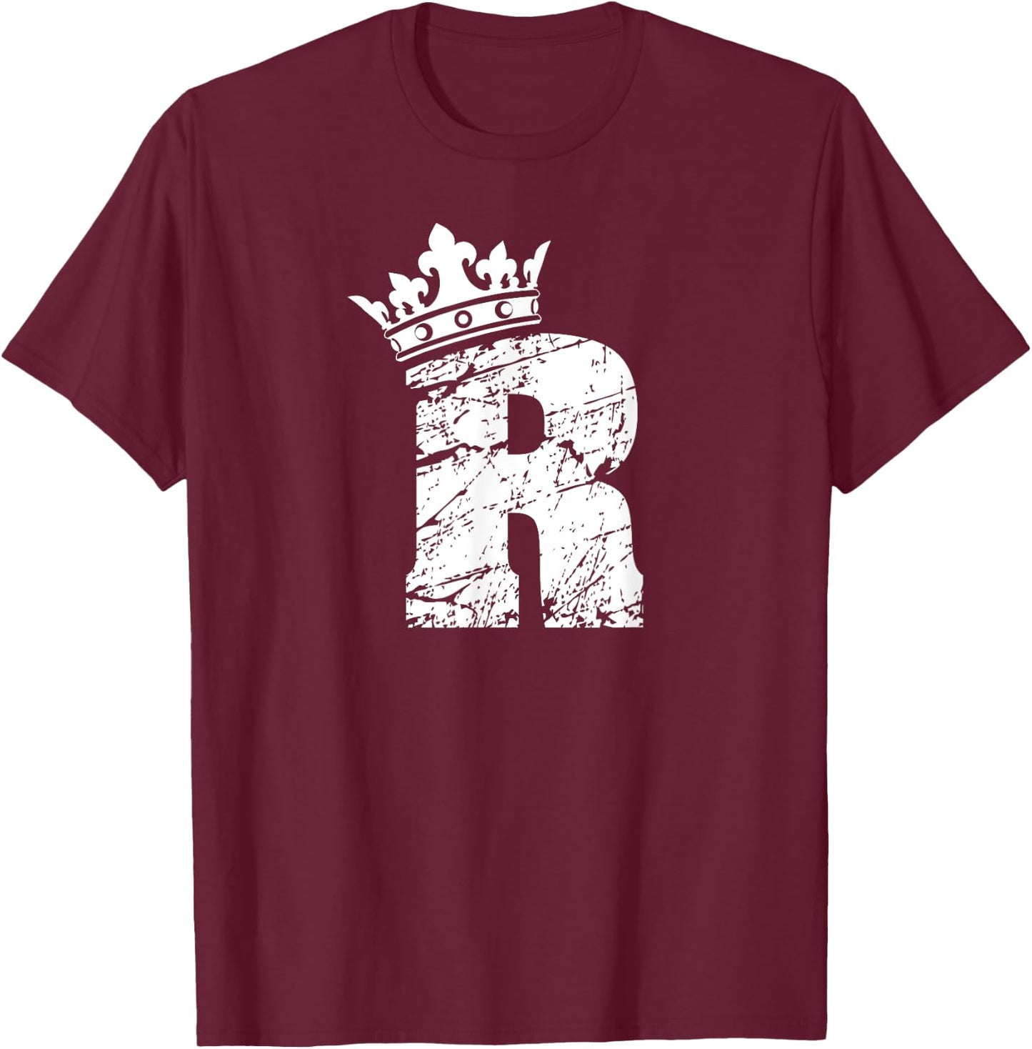 Alphabet T Shirt- Initial Letter R And King Queen Crown T-Shirt - T-Shirt | Maroon