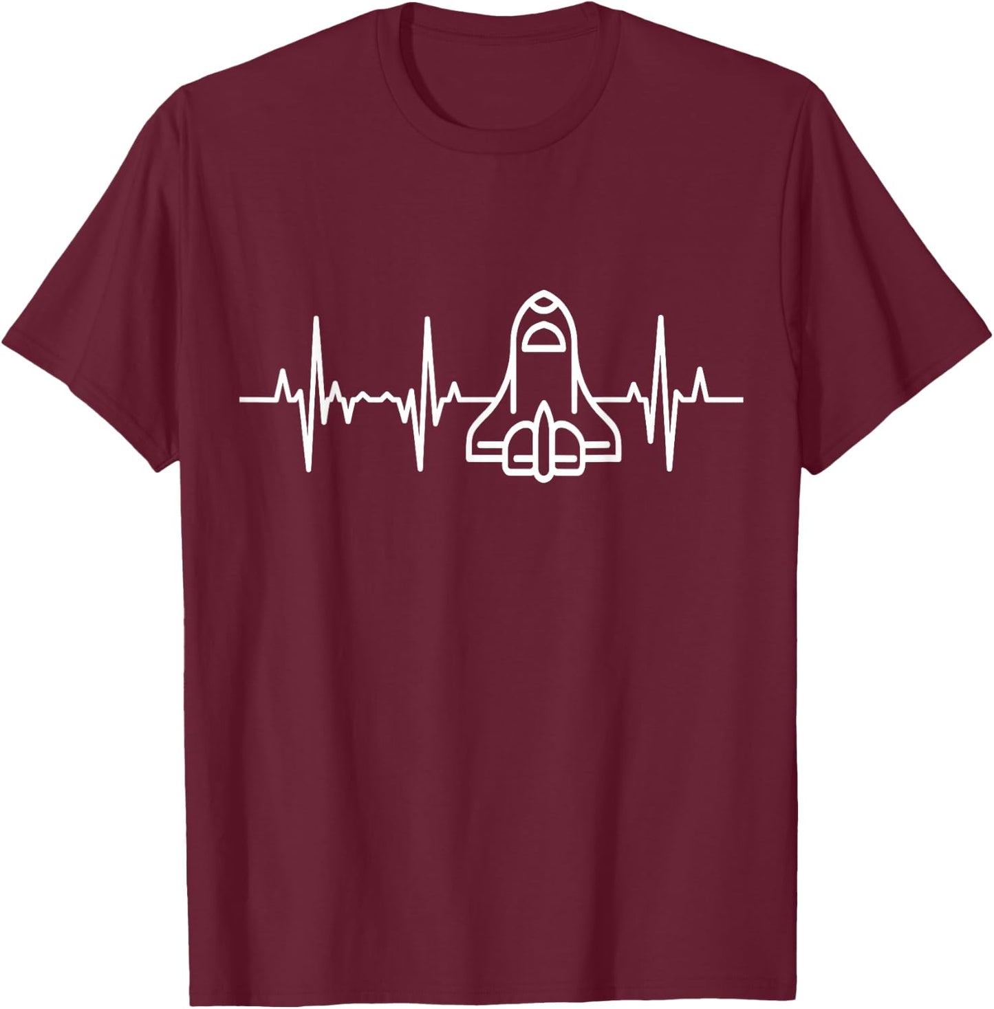 Space Rocket Heartbeat Space Enthusiast ECG T-Shirt - T-Shirt | Maroon