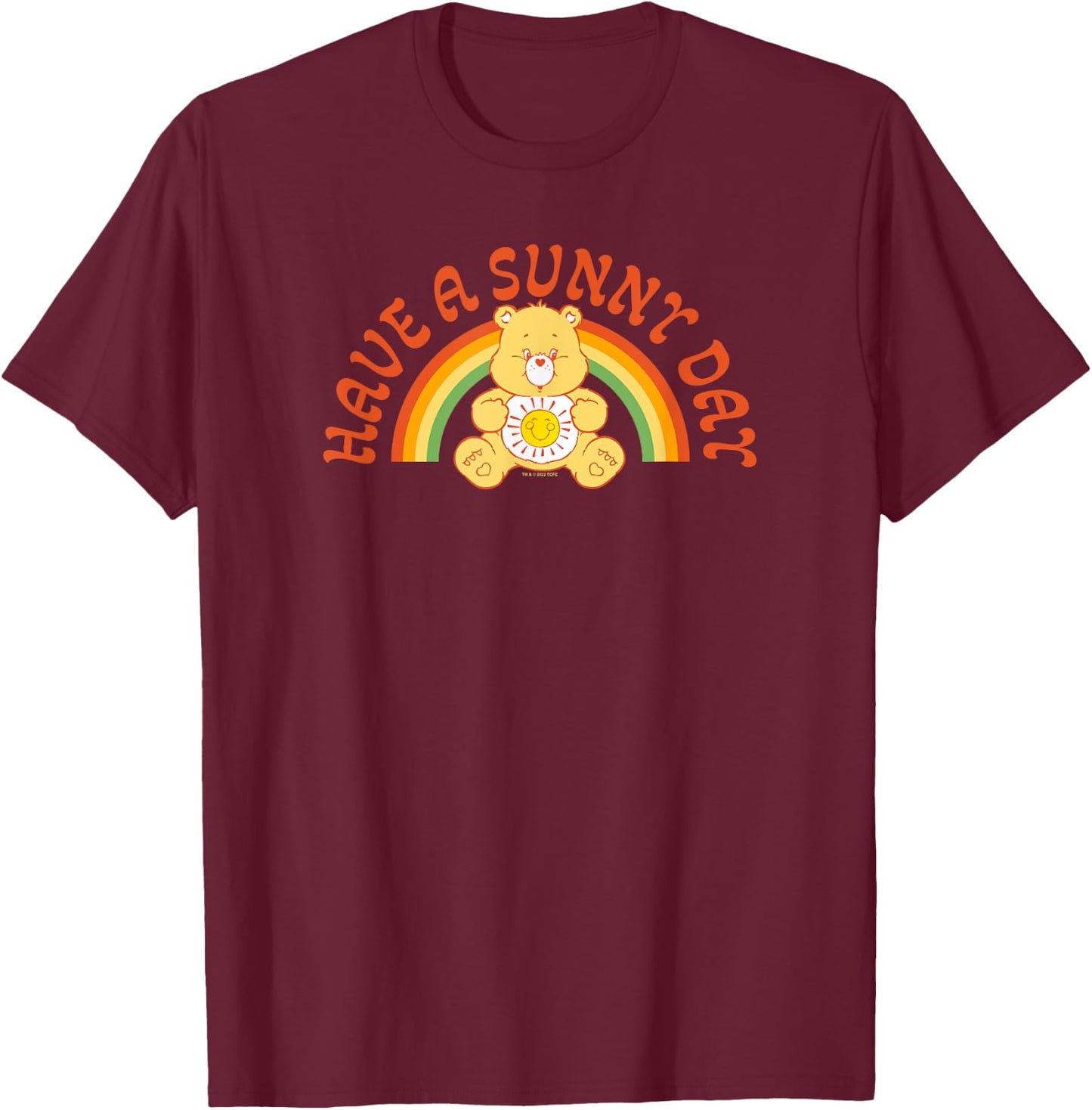 Care Bears Funshine Bear Have A Sunny Day Retro Rainbow , Black, S T-Shirt - T-Shirt | Maroon