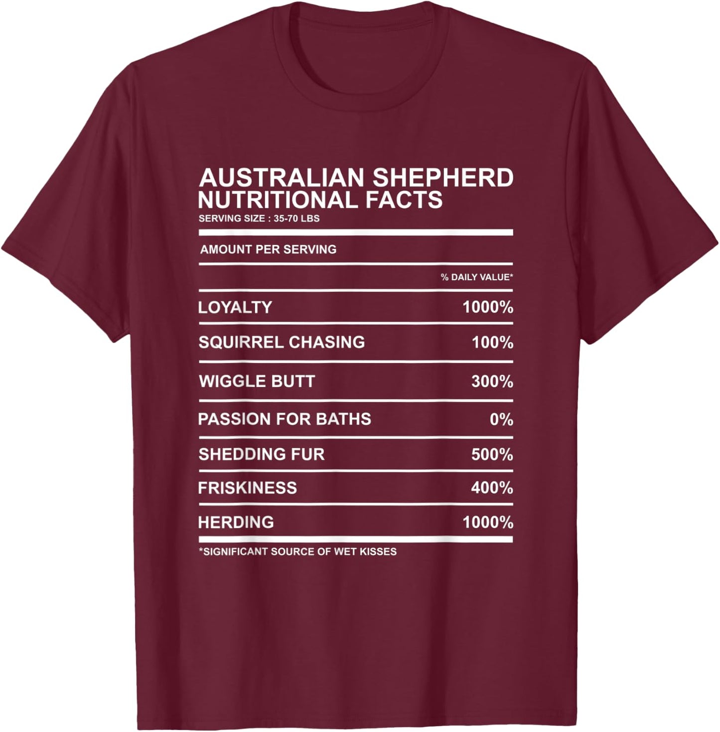 Australian Shepherd Nutritional Facts Wiggle Butt Aussie T-Shirt - T-Shirt | Maroon