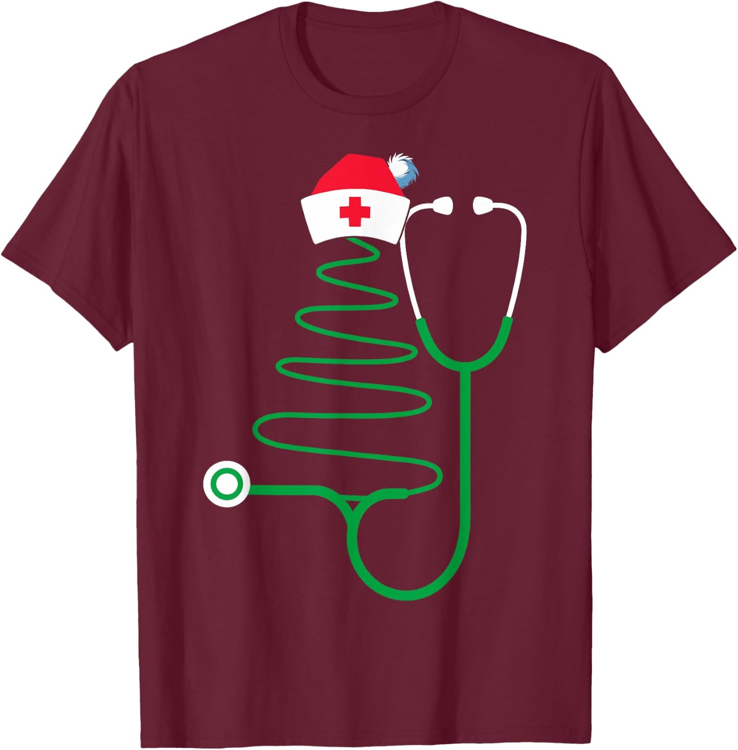 Stethoscope Christmas Tree Nurse Christmas Scrub T-Shirt - T-Shirt | Maroon
