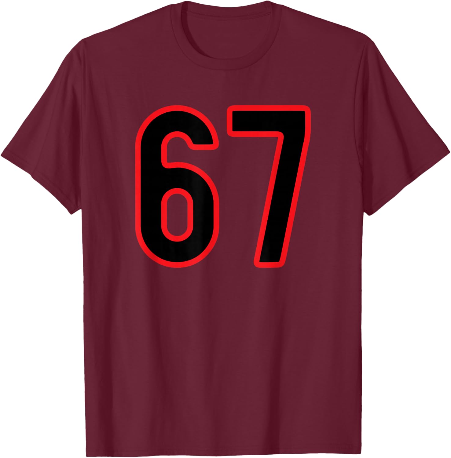 Red Black Number 67 T-Shirt - T-Shirt | Maroon
