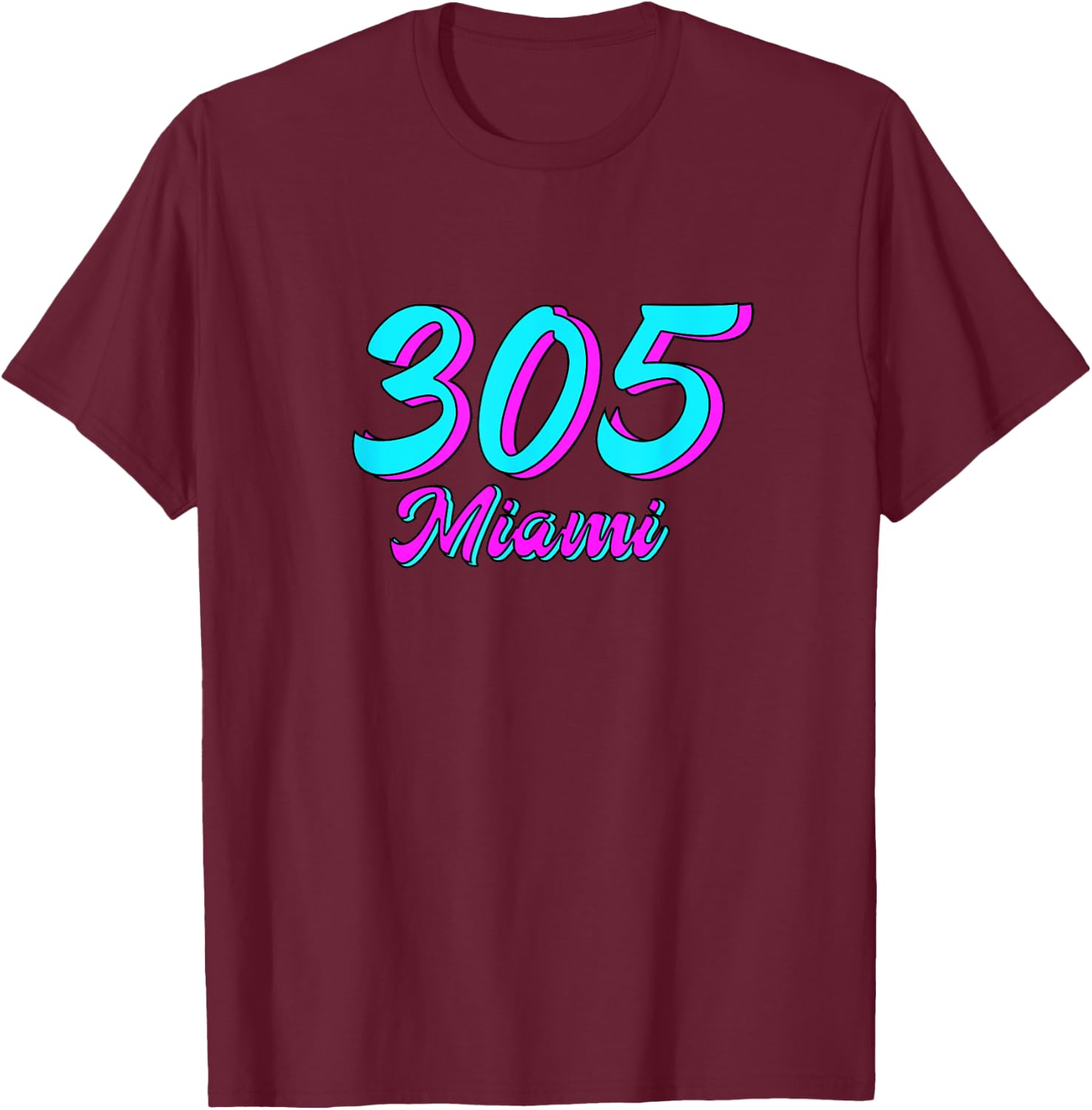 Miami Spring Break 305 Style Pink Aqua Blue Dade County T-Shirt - T-Shirt | Maroon