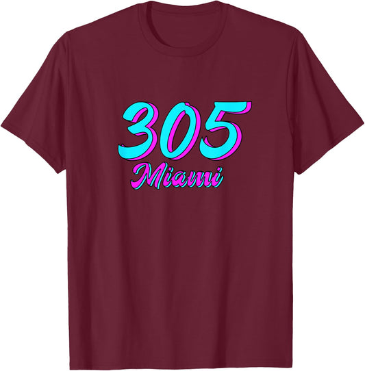 Miami Spring Break 305 Style Pink Aqua Blue Dade County T-Shirt - T-Shirt | Maroon