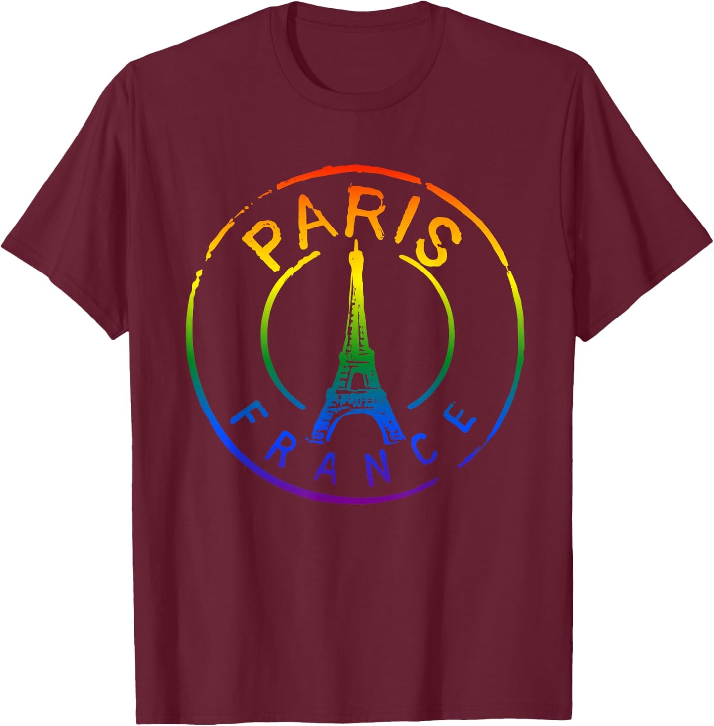 LGBT Rainbow Flag Color France French FR Paris Eiffel Tower T-Shirt - T-Shirt | Maroon
