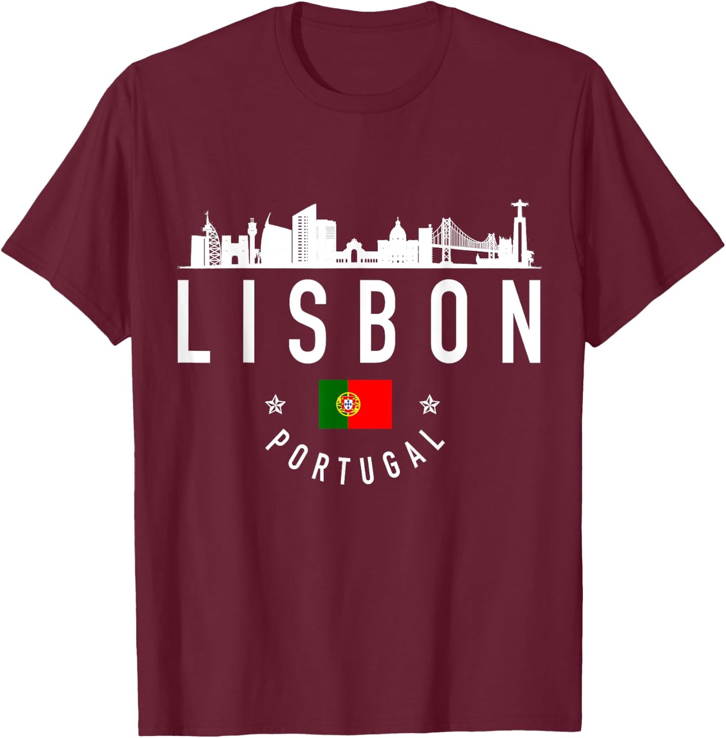 Lisbon Portugal Skyline Portuguese Flag Pride Souvenir T-Shirt - T-Shirt | Maroon