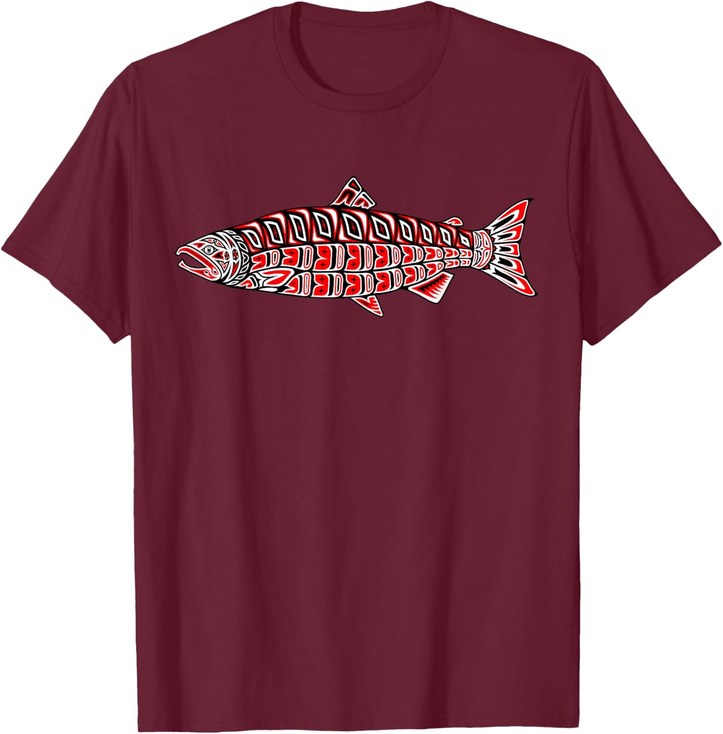 Salmon Native American Indian Pacific Northwest Coast Coho T-Shirt - T-Shirt | Maroon