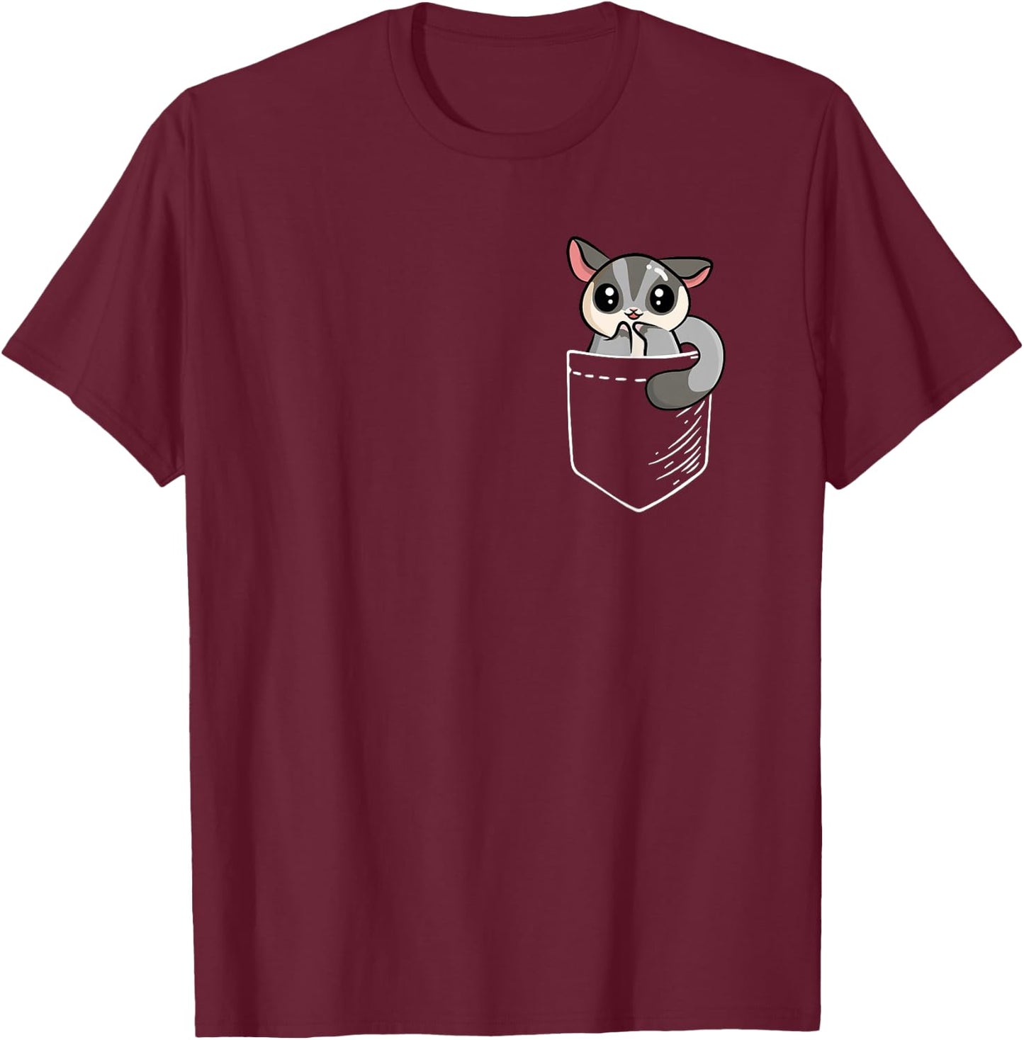 Kids Girls Cute Kawaii Pocket Sugar Glider Lover T-Shirt - T-Shirt | Maroon