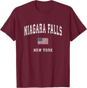 Niagara Falls New York NY Vintage American Flag Sports T-Shirt - T-Shirt | Maroon