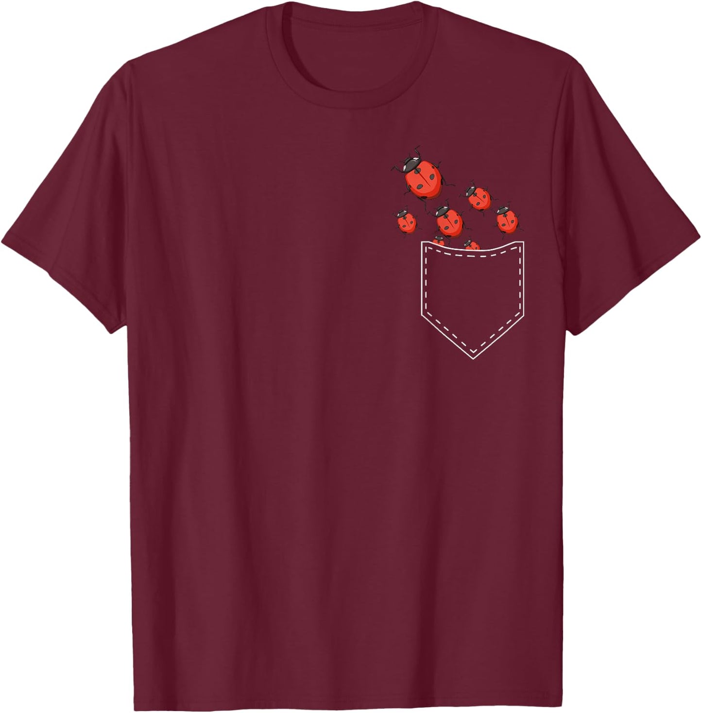 Cute Ladybugs in Pocket Funny Vintage Pop Art Ladybug Lover T-Shirt - T-Shirt | Maroon