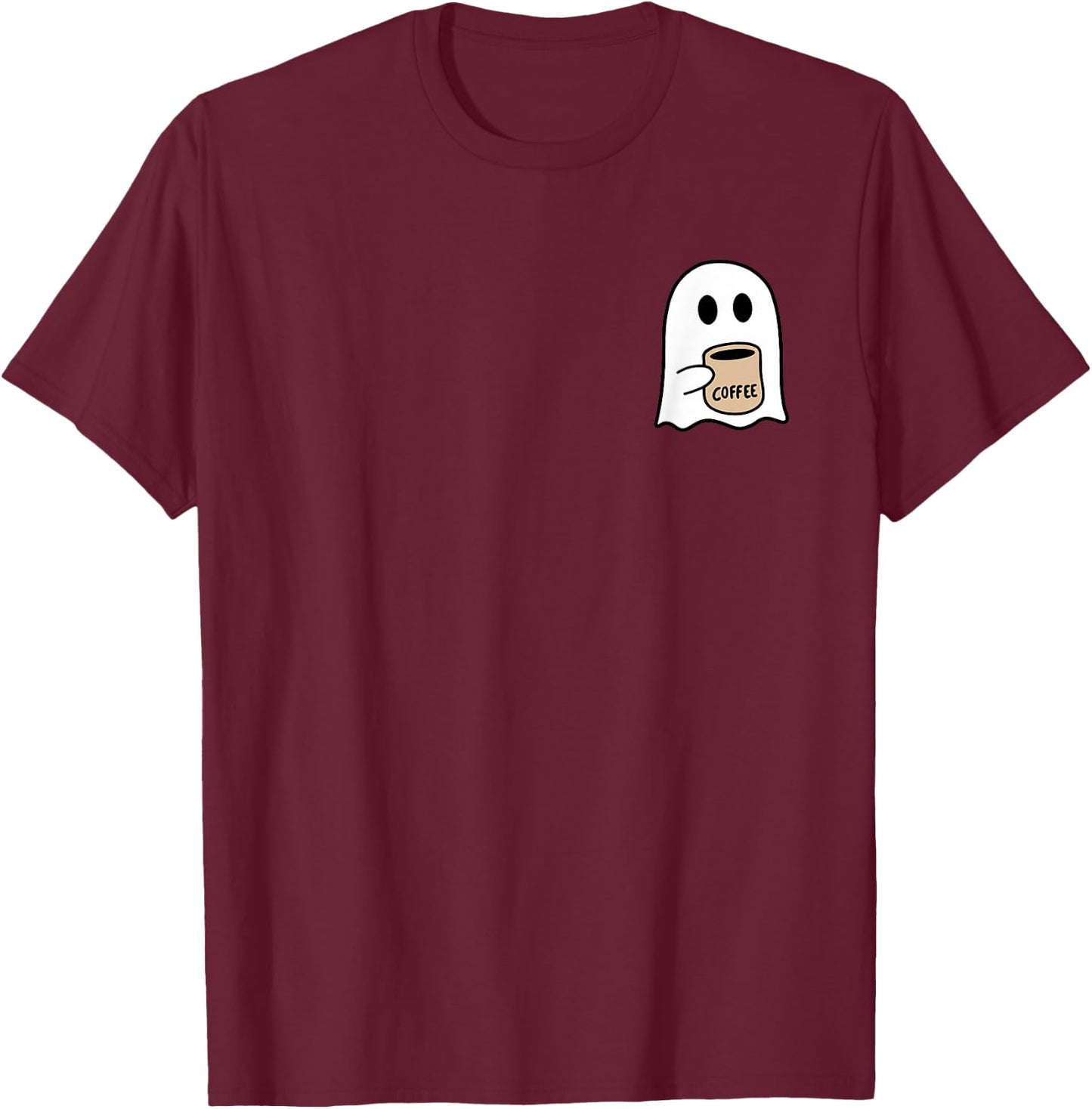 Ghost Drinking Coffee Funny Halloween Costume Coffee Lover T-Shirt - T-Shirt | Maroon