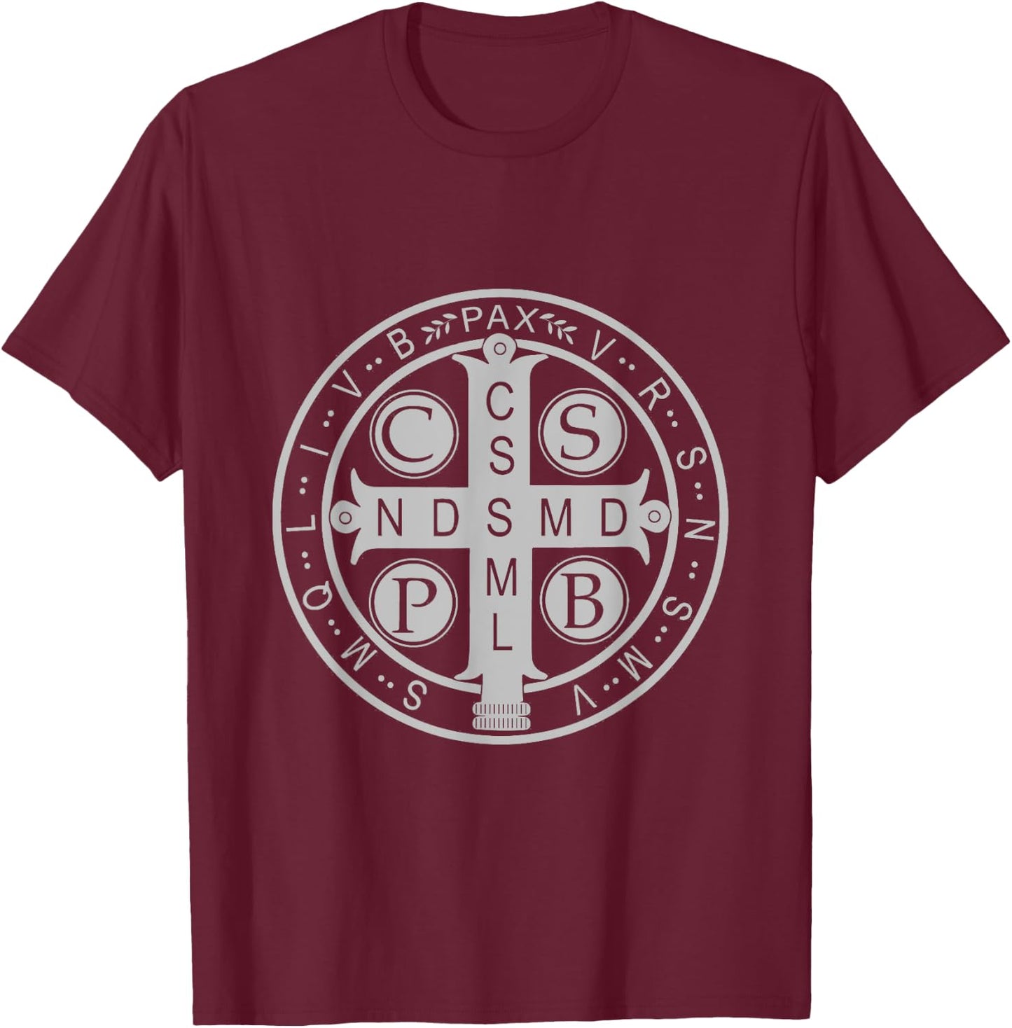 St. Benedict Medal - Traditional Latin Catholic Christian T-Shirt - T-Shirt | Maroon
