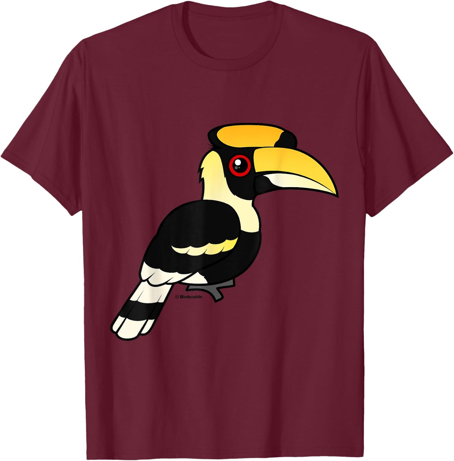 Great Hornbill Cute Cartoon Birdorable Bird T-Shirt - T-Shirt | Maroon