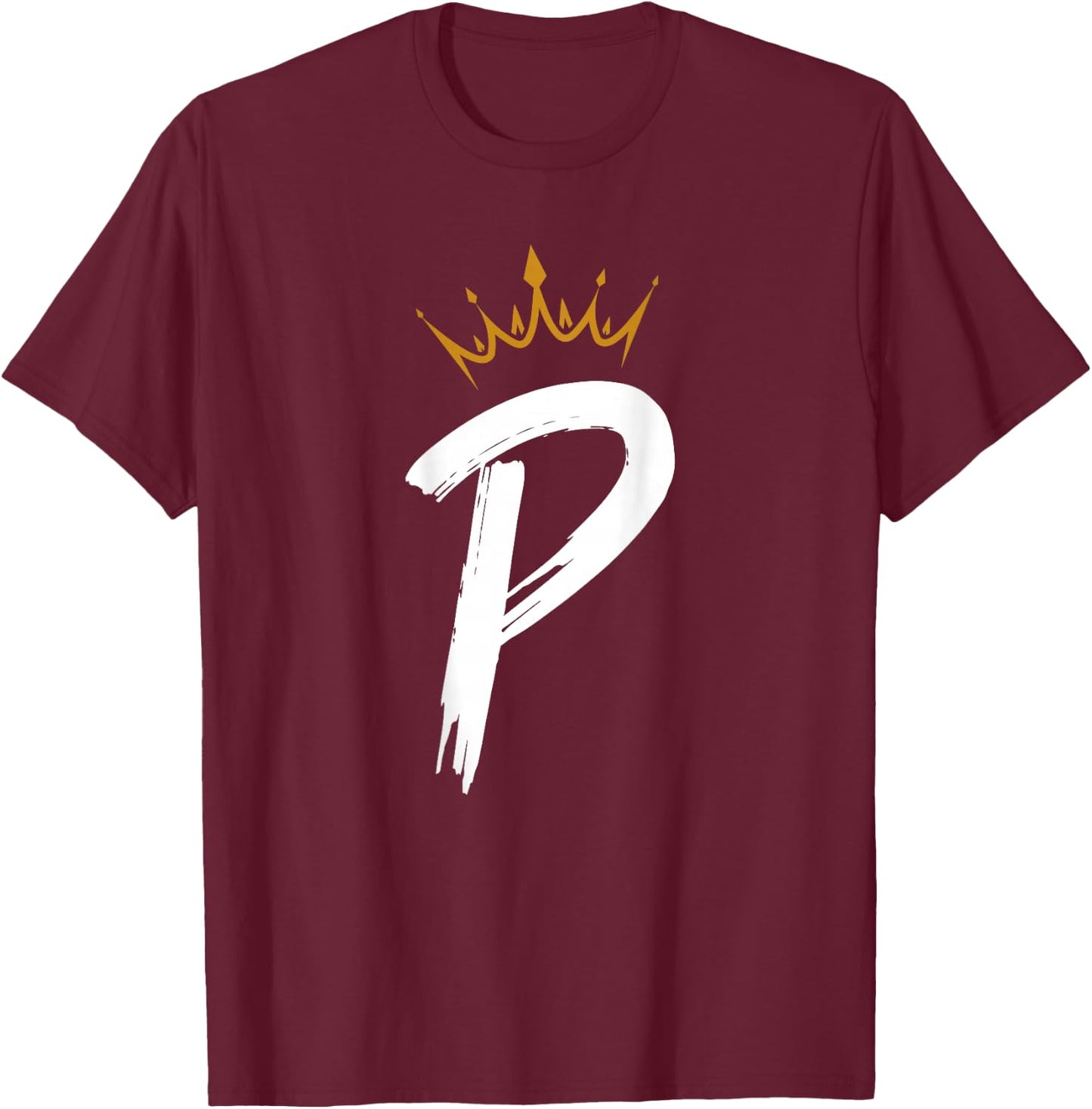 Queen King Letter P - BACKSIDE Letter With Crown Alphabet T-Shirt - T-Shirt | Maroon