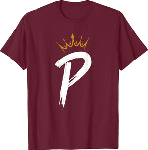Queen King Letter P - BACKSIDE Letter With Crown Alphabet T-Shirt - T-Shirt | Maroon