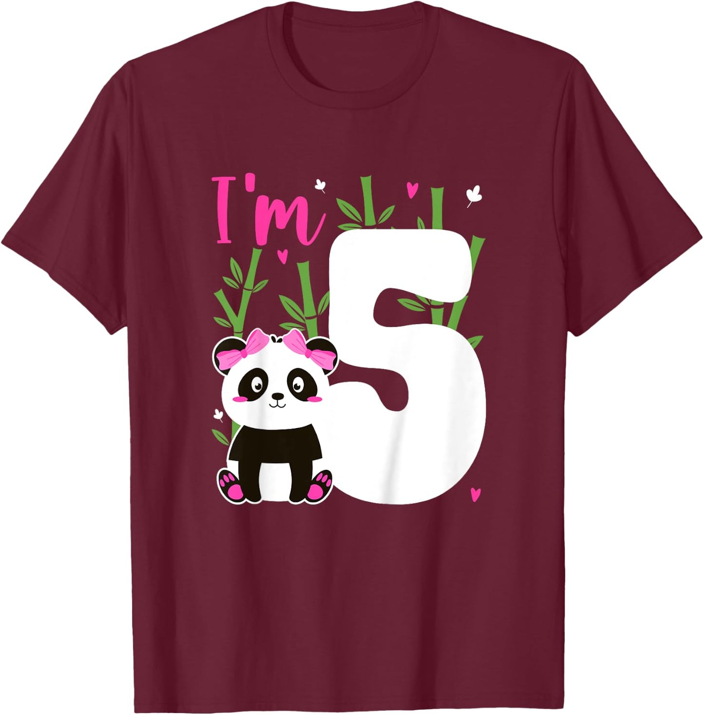 Kids 5th Panda Birthday 5 Year Old Girl Panda Bear Birthday T-Shirt - T-Shirt | Maroon