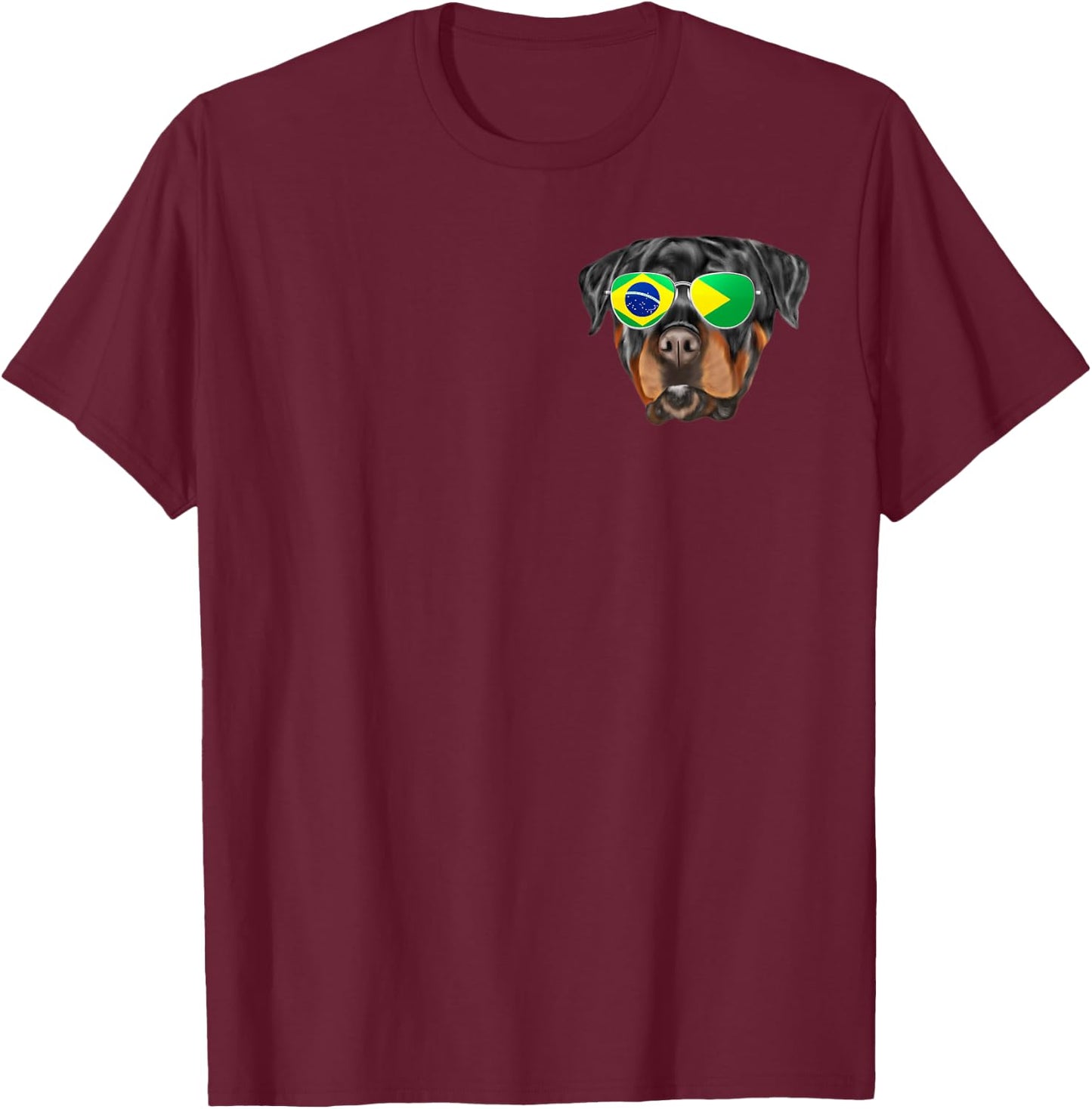Brazilian Flag Rottweiler Dog Brazil Pocket T-Shirt - T-Shirt | Maroon