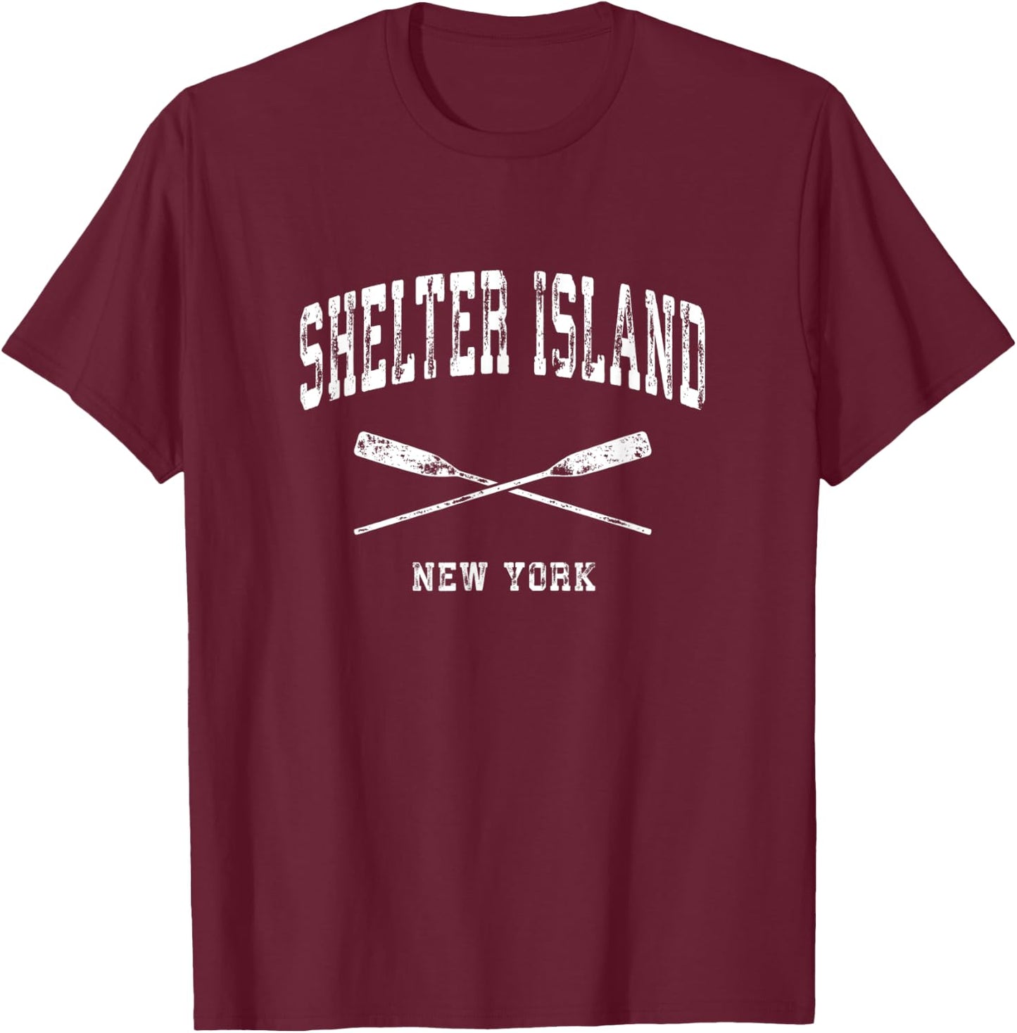 Shelter Island New York Vintage Nautical Crossed Oars T-Shirt - T-Shirt | Maroon