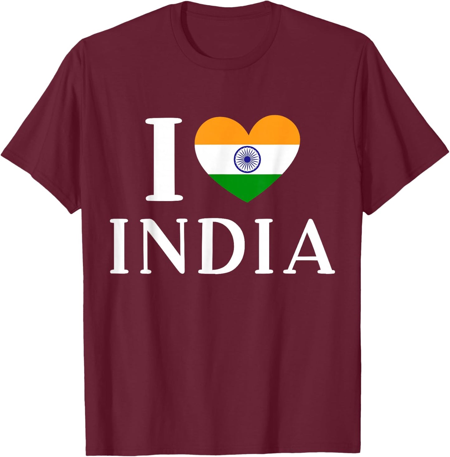 I Love India Flag Heart , Black, S T-Shirt - T-Shirt | Maroon