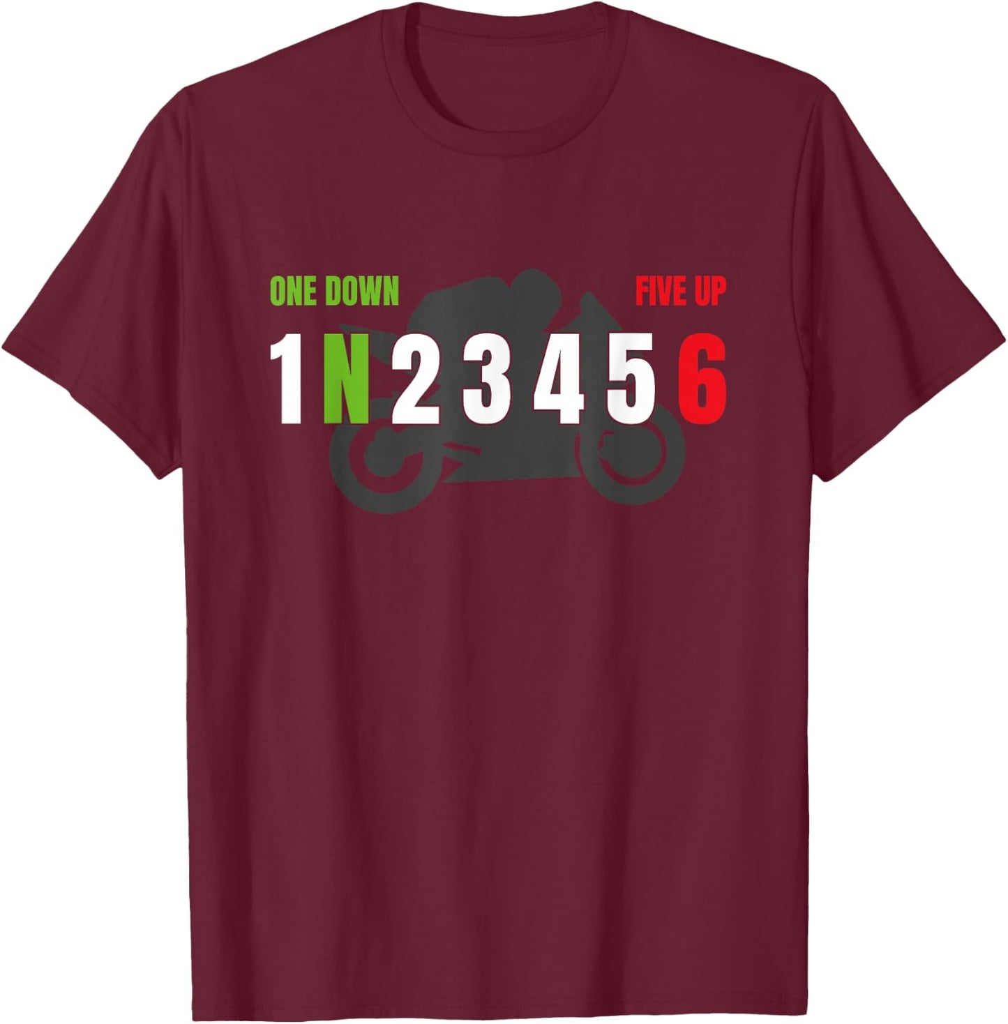 Motorrad Gangschaltung One Down Five Up Biker Racing T-Shirt - T-Shirt | Maroon
