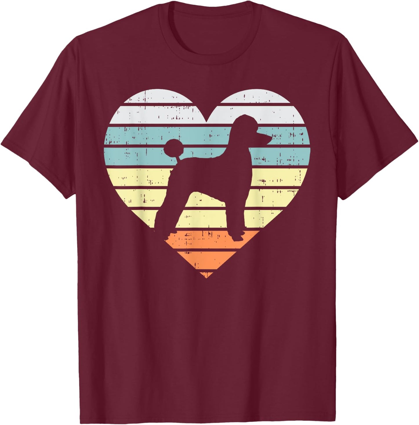 Poodle Silhouette Heart Sunset Retro Dog Lover Owner Gift T-Shirt - T-Shirt | Maroon