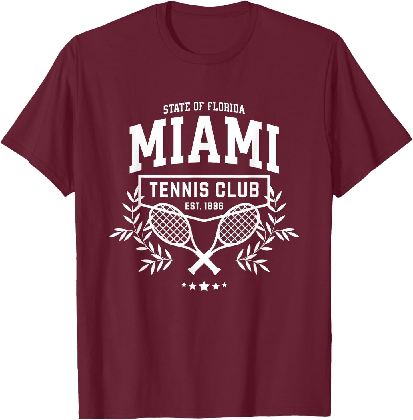 Miami Tennis, Varsity Player Style Graphic T-Shirt - T-Shirt | Maroon