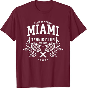Miami Tennis, Varsity Player Style Graphic T-Shirt - T-Shirt | Maroon