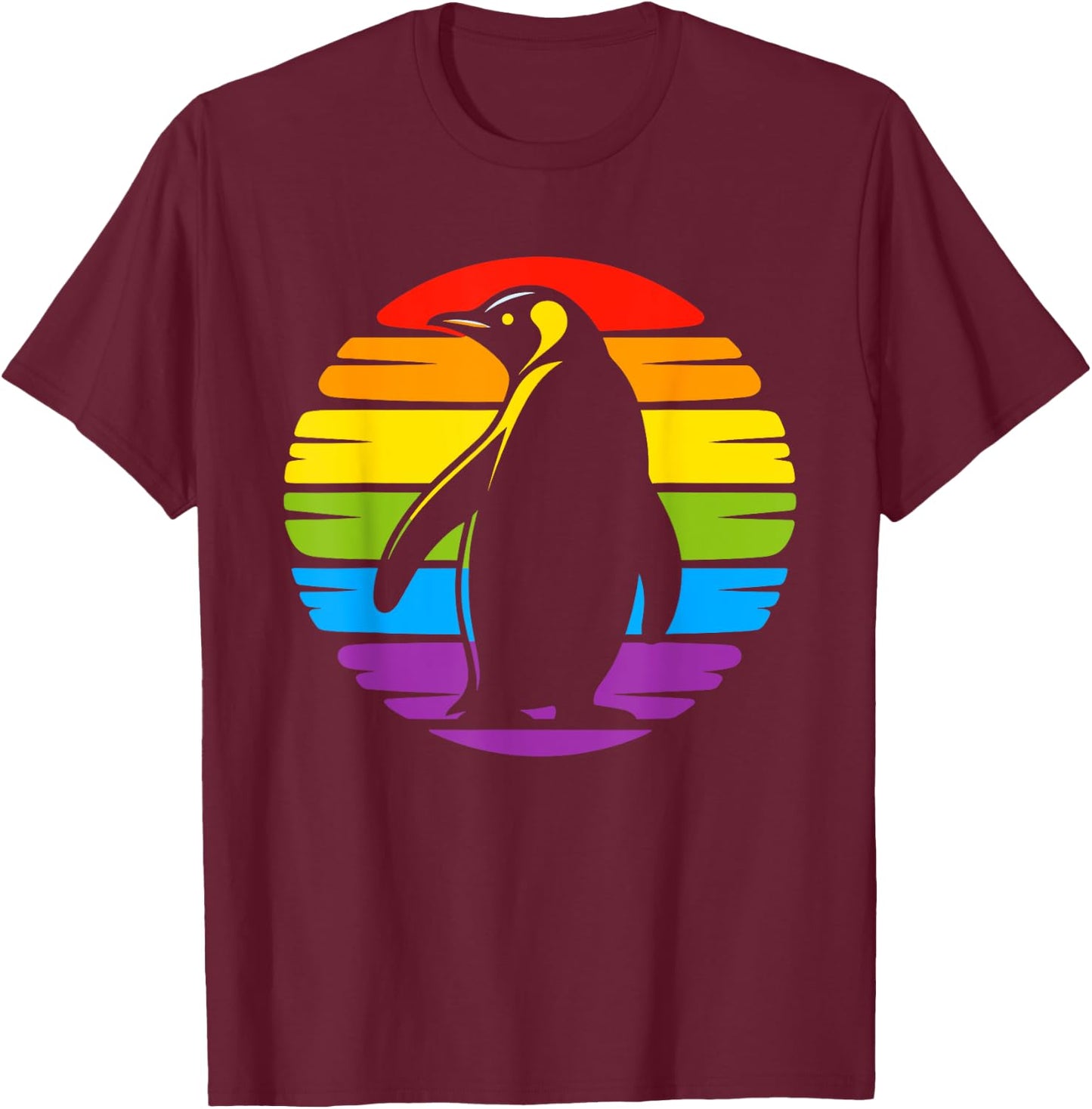 LGBTQ Penguin Lovers Costume Women Retro Penguin Rainbow LGBT Lesbian Gay Pride Penguin T-Shirt - T-Shirt | Maroon