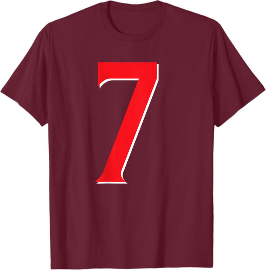 #7 Jersey Uniform Varsity Sports Number Red, 7th Birthday T-Shirt - T-Shirt | Maroon
