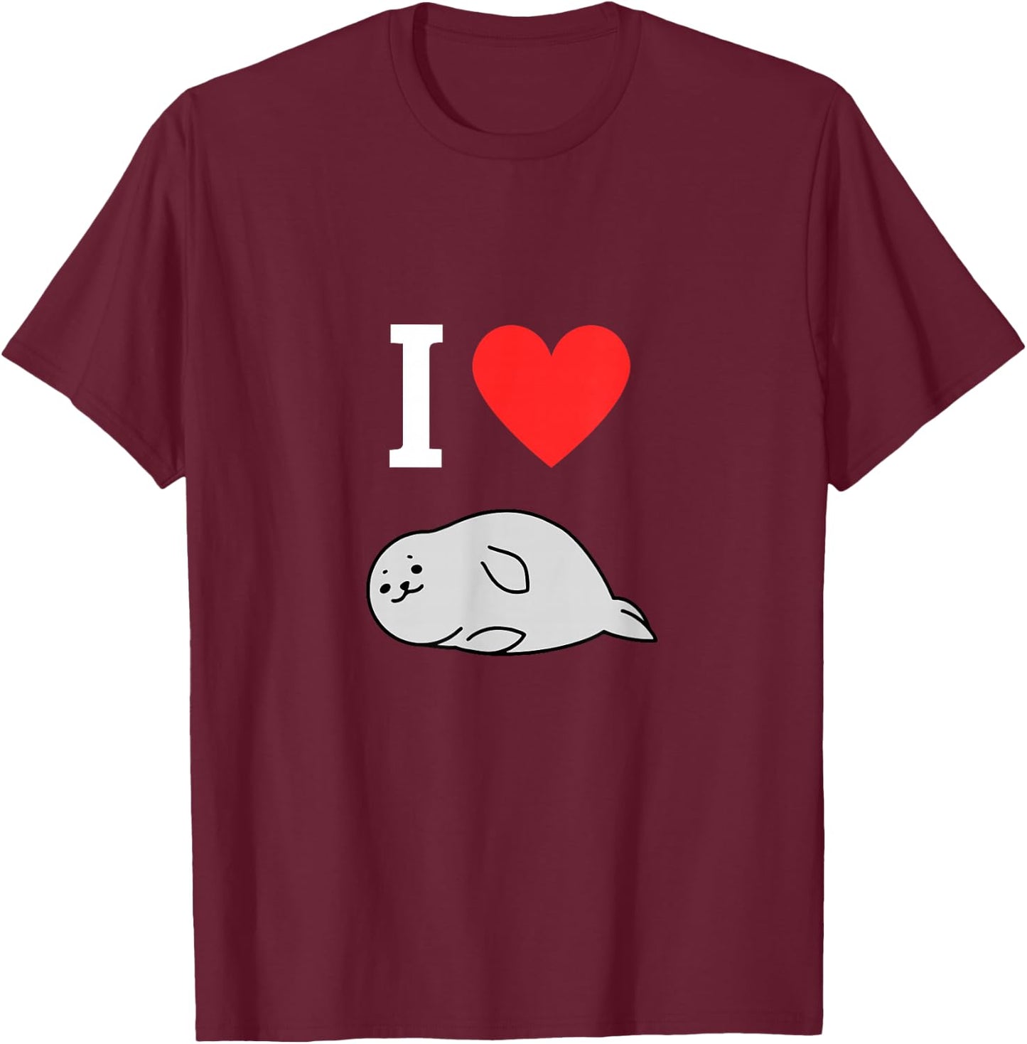 I Love Robben Cute Seal Seal Comic Kawaii Sea Style , black T-Shirt - T-Shirt | Maroon