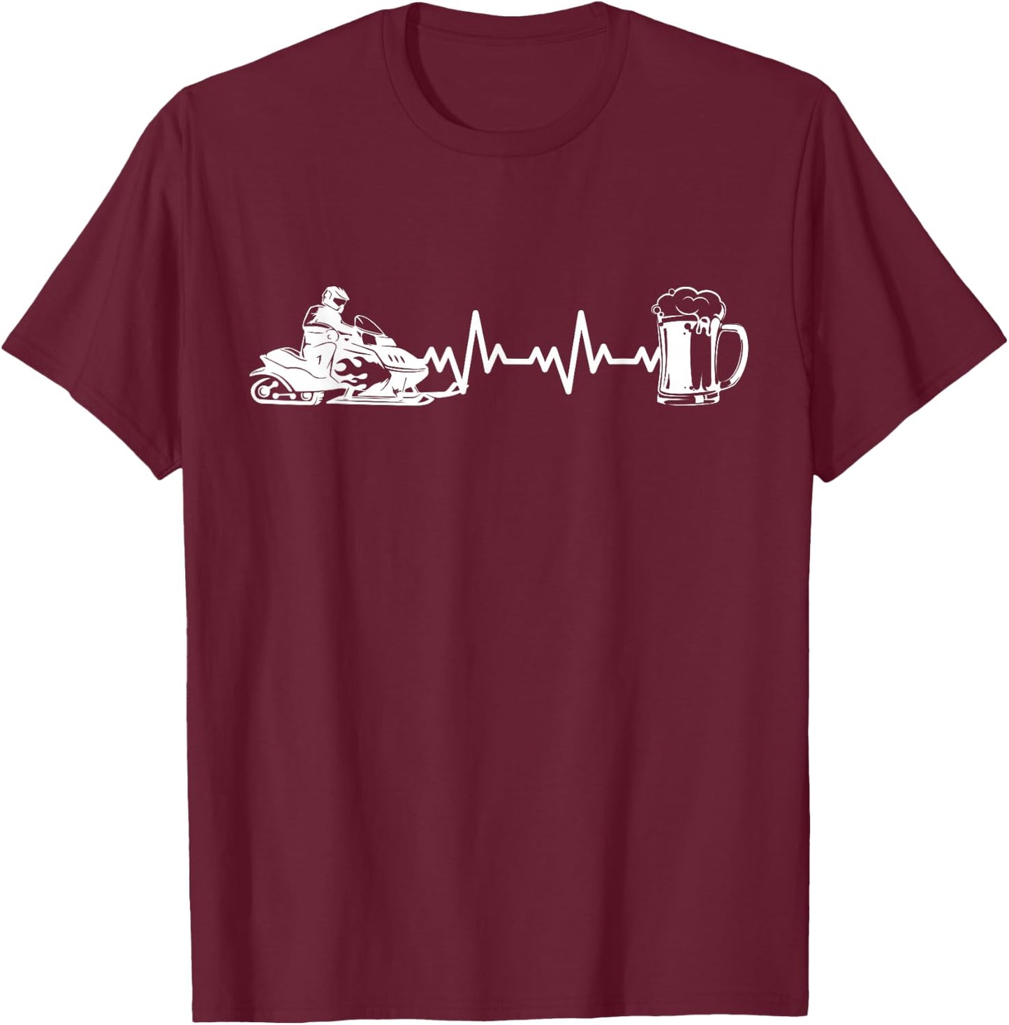 Snowmobil Snow Machine - Heartbeat EKG Snowmobiling T-Shirt - T-Shirt | Maroon