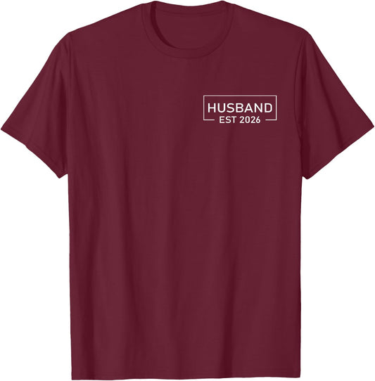 Husband Est 2026 Just Married Honeymoon Wedding Couples T-Shirt - T-Shirt | Maroon