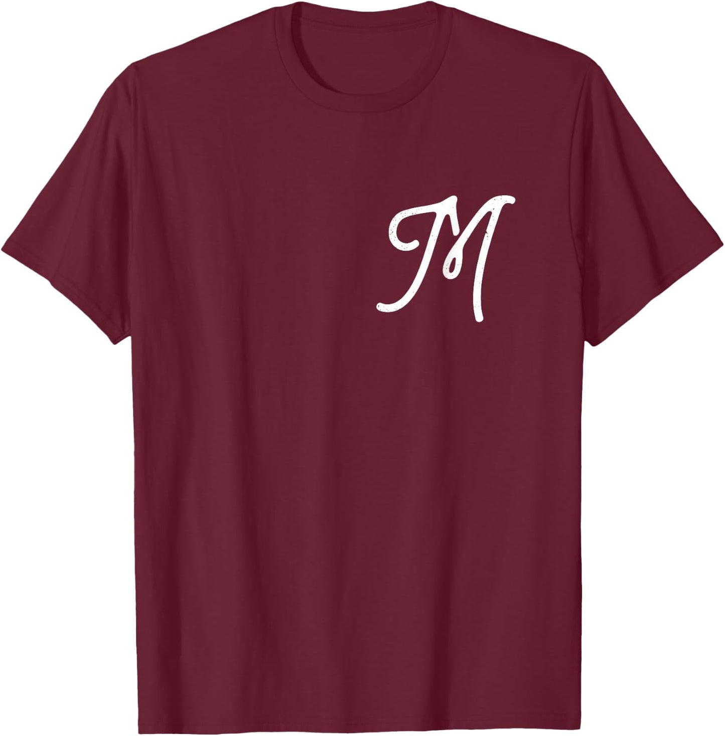Vintage-style Letter M | Initial | Monogram | Script font T-Shirt - T-Shirt | Maroon