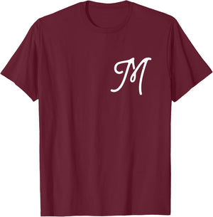 Vintage-style Letter M | Initial | Monogram | Script font T-Shirt - T-Shirt | Maroon