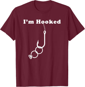 Groom or Fiance Engagement Fishing Gift - I'm Hooked T-Shirt - T-Shirt | Maroon