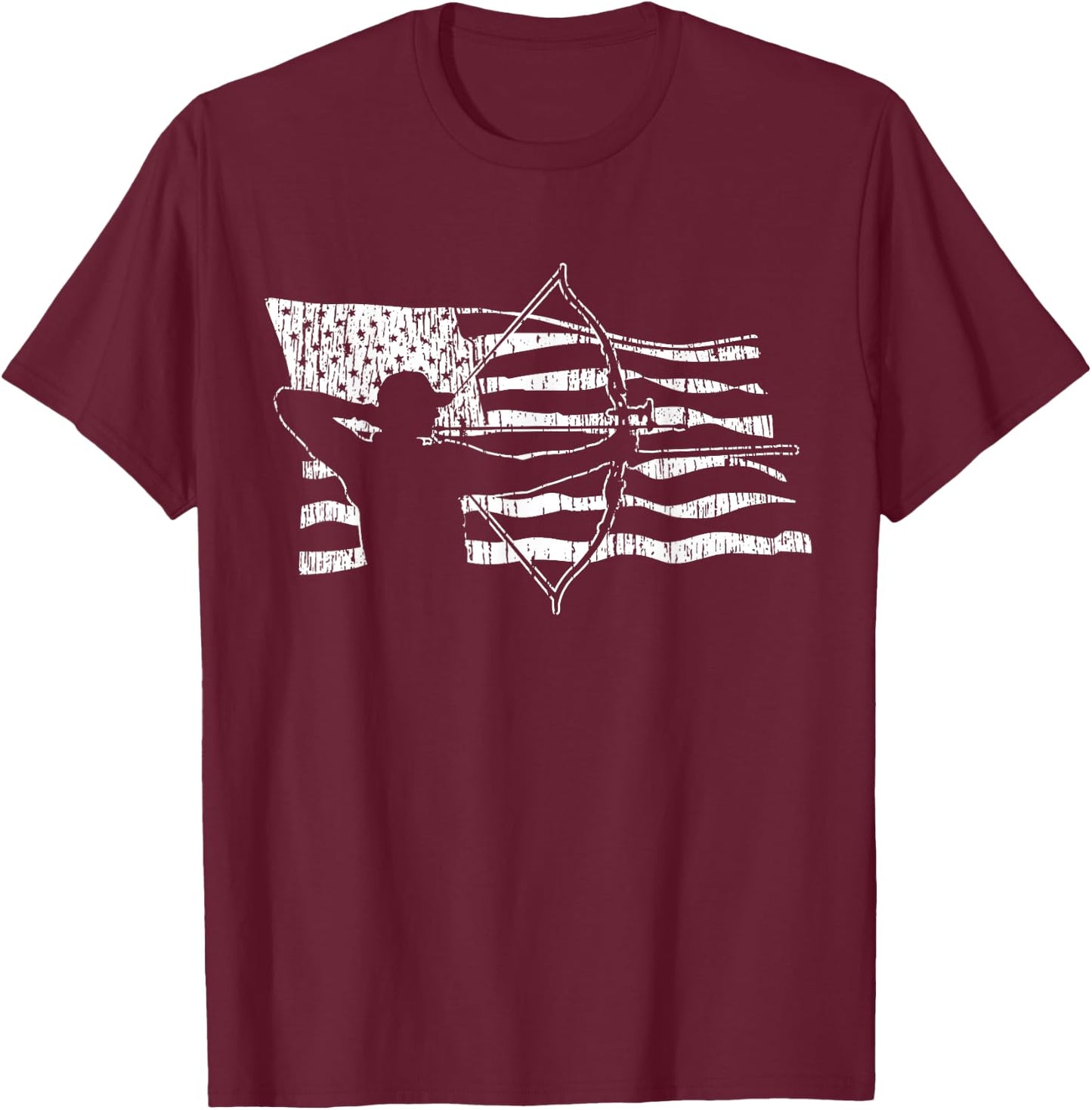 Bow Hunting American Flag Archery Patriotic Bow Hunter Gift Men T-Shirt - T-Shirt | Maroon
