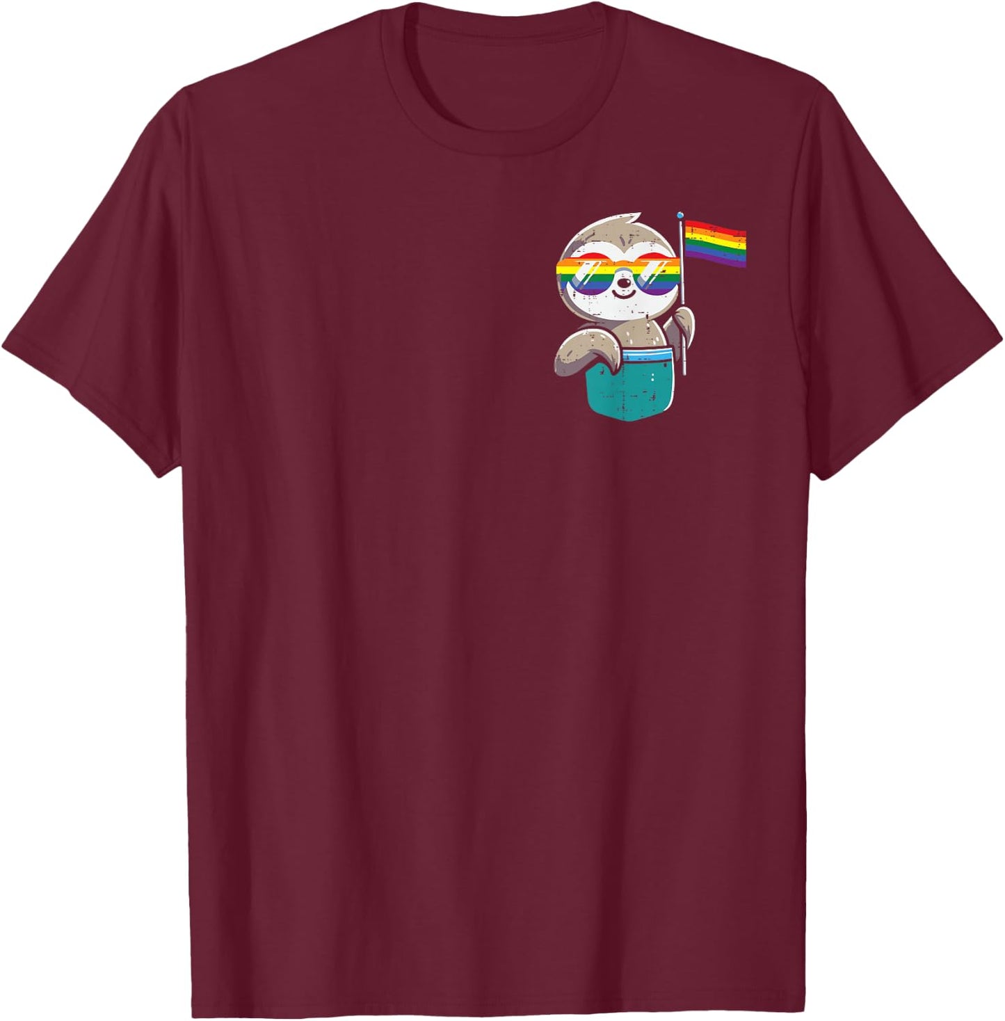 Gay Pride Month Sloth Pocket LGBTQ Ally Rainbow Men Women T-Shirt - T-Shirt | Maroon
