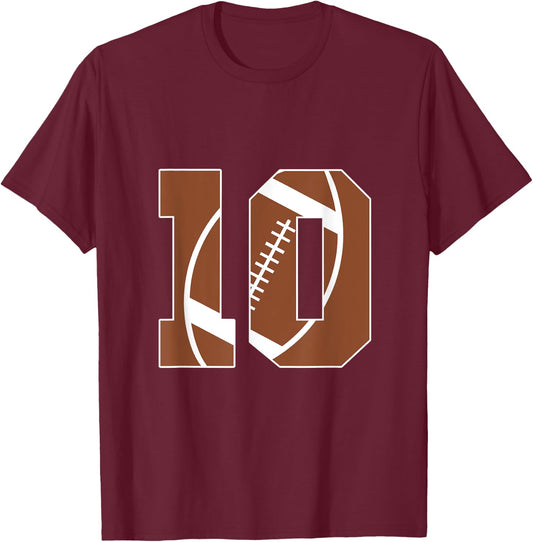 10th Birthday Kids Football Birthday Party 10 Years Old Boys T-Shirt - T-Shirt | Maroon