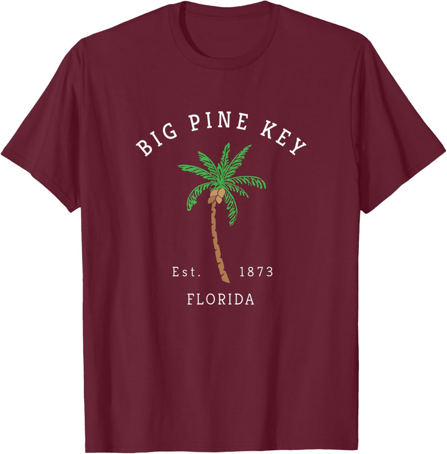 Retro Cool Big Pine Key Florida Keys Colorful Palm Tree T-Shirt - T-Shirt | Maroon
