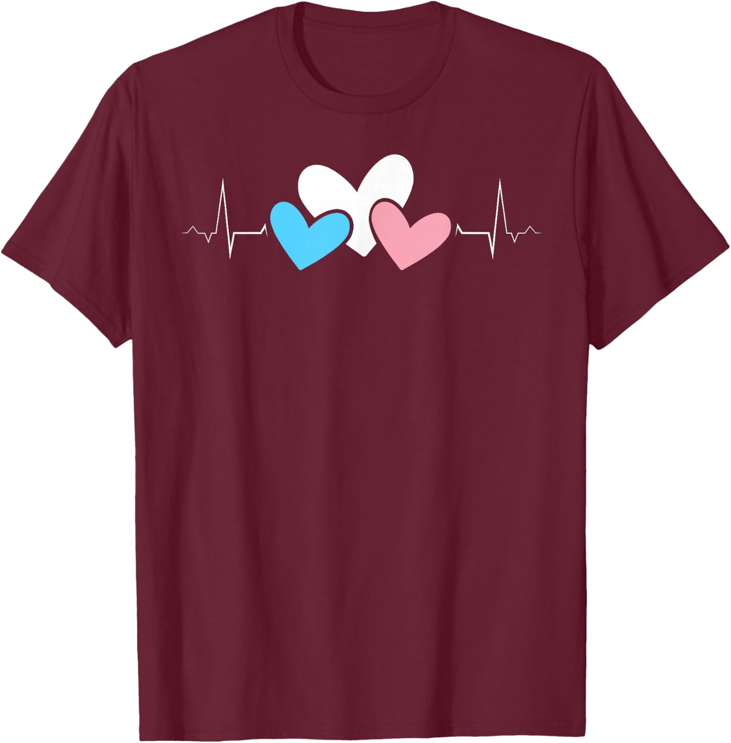 Transgender Hearts Heartbeat LGBTQ+ Pride Love Colors T-Shirt - T-Shirt | Maroon