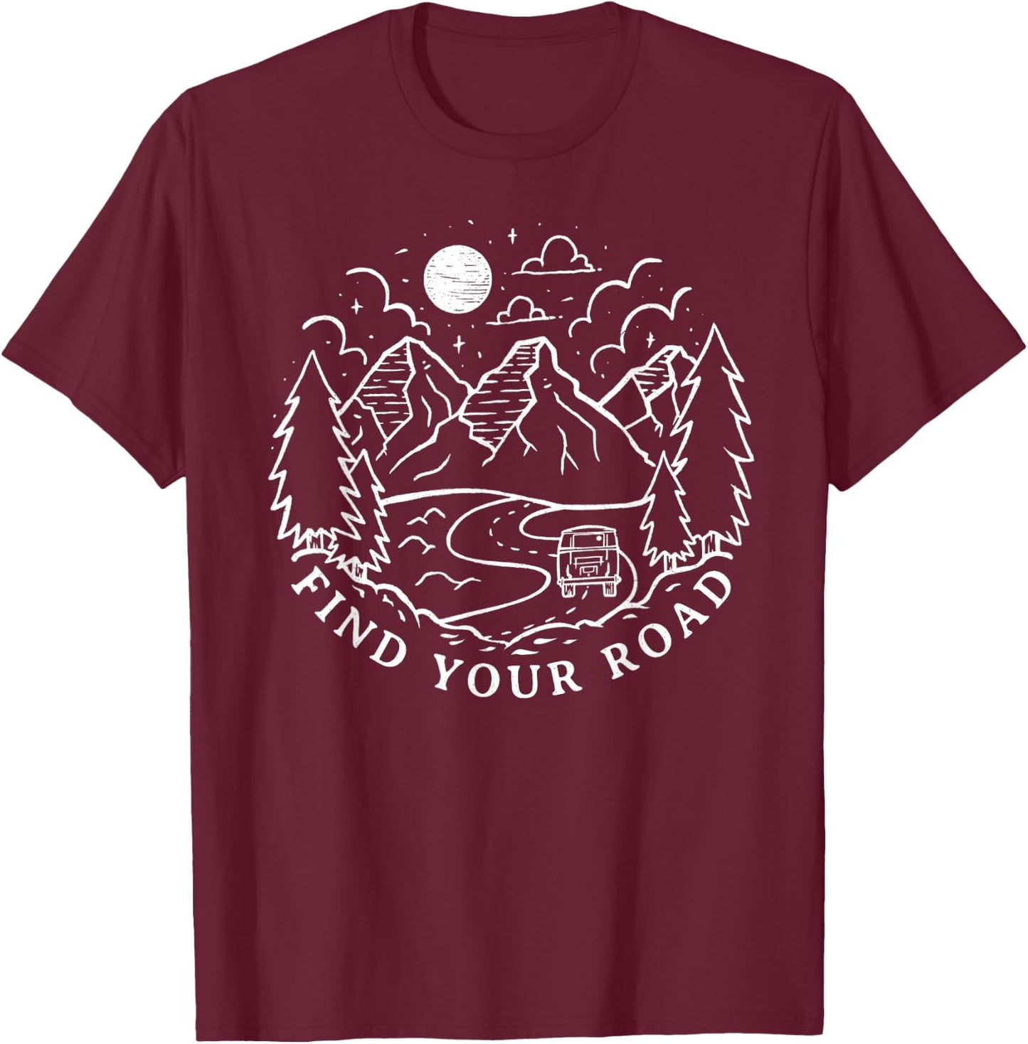 Vintage Retro Find Your Road Boho Peace Hippie Camping Gift T-Shirt - T-Shirt | Maroon
