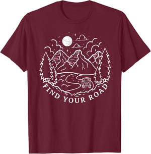 Vintage Retro Find Your Road Boho Peace Hippie Camping Gift T-Shirt - T-Shirt | Maroon