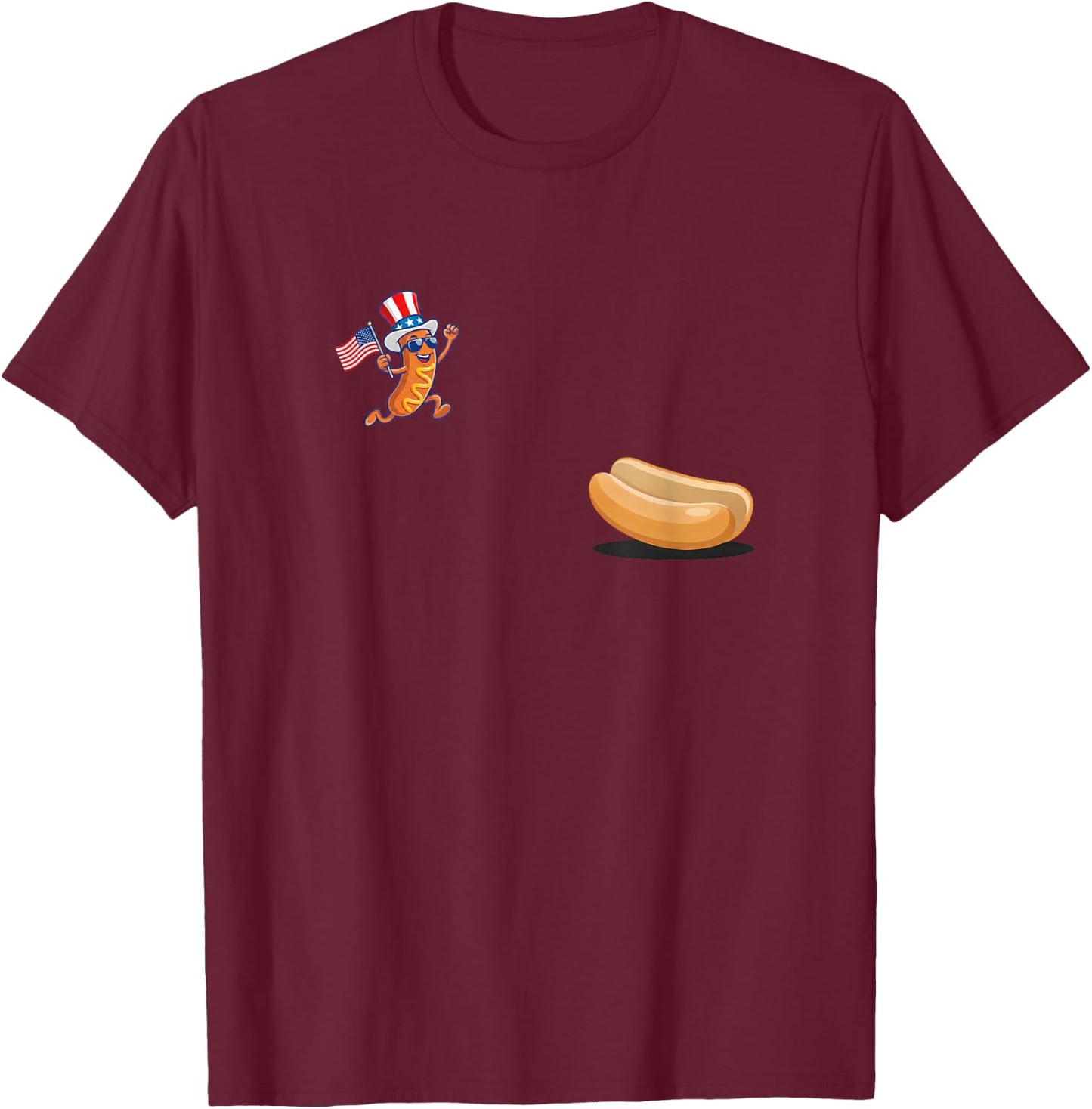 Freedom Dive Hotdog Funny Patriotic Hotdog Jumping Into Bun T-Shirt - T-Shirt | Maroon
