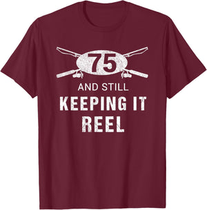 Funny Fishing 75th Birthday Gift Fisherman Shirt 75 Year Old T-Shirt - T-Shirt | Maroon