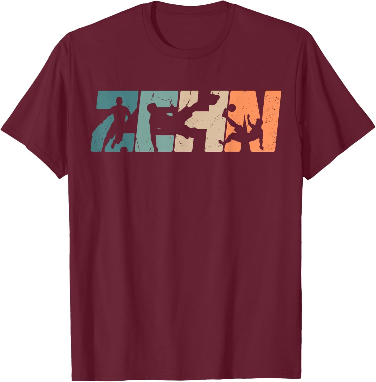 10. Geburtstag Retro Fussball Fan Spieler 10 Jahre Junge T-Shirt - T-Shirt | Maroon