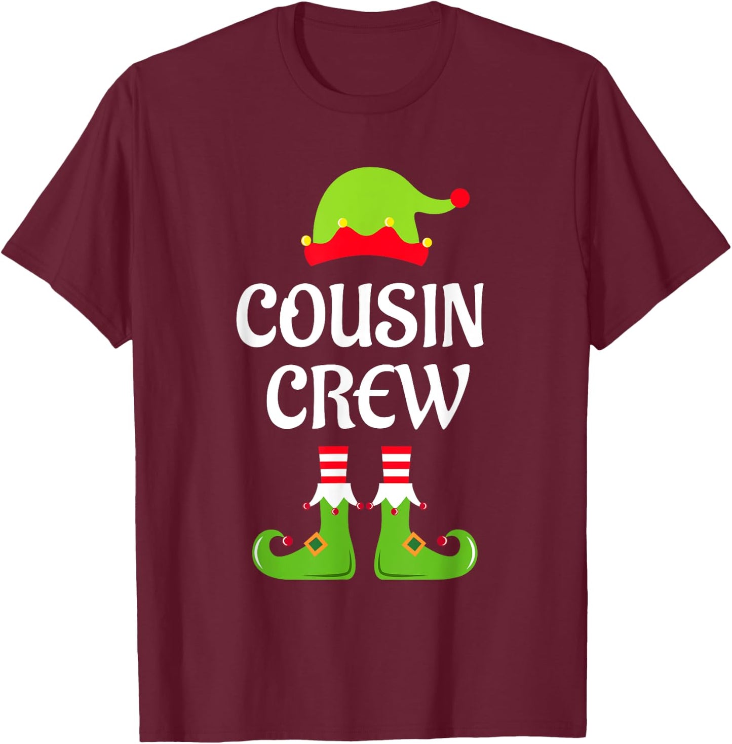 Cousin Crew Elf Christmas Funny Xmas Family Matching Pajamas T-Shirt - T-Shirt | Maroon