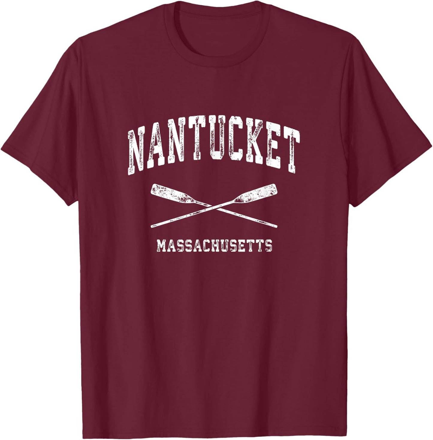 Nantucket Massachusetts Vintage Nautical Crossed Oars T-Shirt - T-Shirt | Maroon